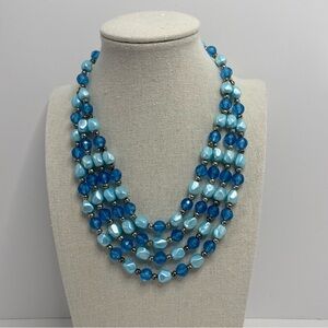 Vintage Blue 4 Multi Strand Necklace Plastic Faceted Faux Pearl Beads Springtime